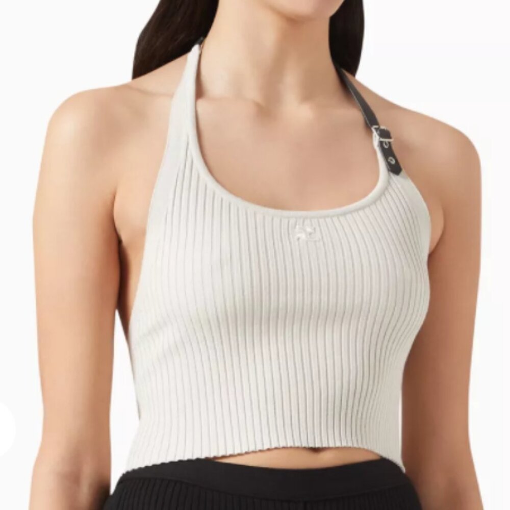 COURREGES Holistic buckle rib knit tank top